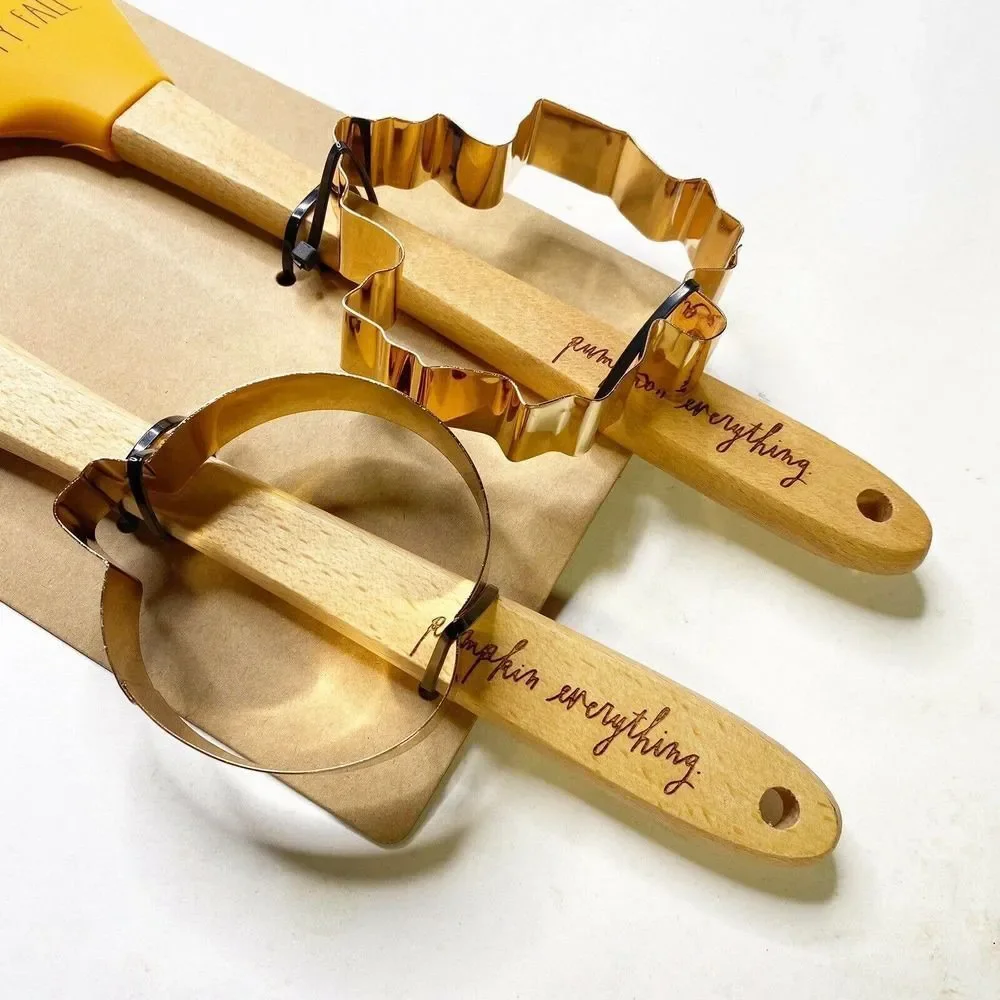 Rae Dunn Spatula Cookie Cutter Set Happy Harvest Orange Wooden Thanksgiving
